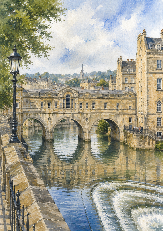 Limited Edition PRINT of my Original WaterColour Painting of Pulteney Bridge, Bath, City of United Kingdom - on Cartridge Paper - No Frame (Size: A4 & A3)