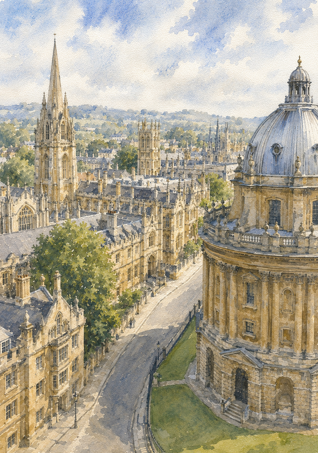 Limited Edition PRINT of my Original WaterColour Painting of University of Oxford colleges, Oxford, City of United Kingdom - on Cartridge Paper - No Frame (Size: A4 & A3)