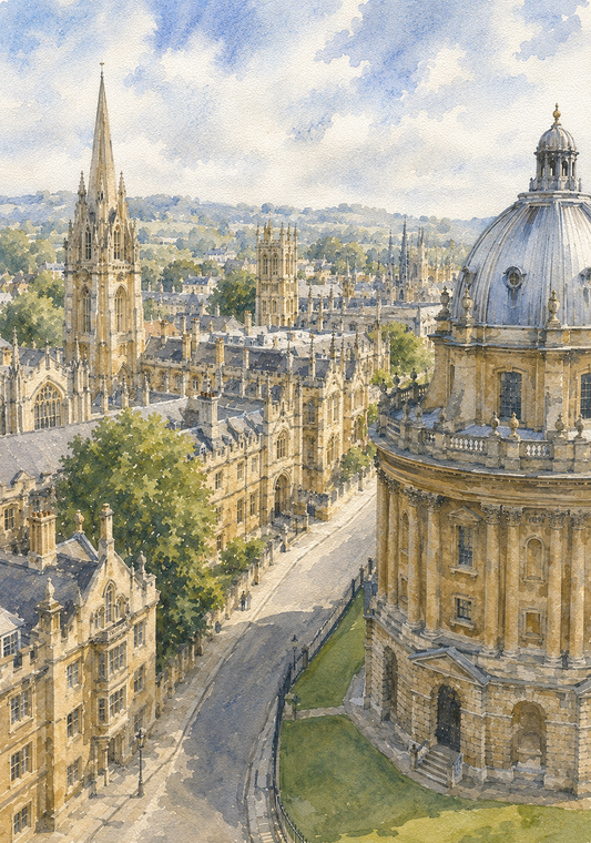 Limited Edition PRINT of my Original WaterColour Painting of University of Oxford colleges, Oxford, City of United Kingdom - on Cartridge Paper - No Frame (Size: A4 & A3)