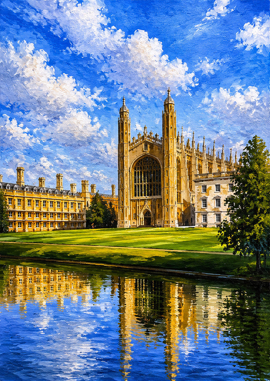 Limited Edition PRINT of my Original Acrylic Painting of University of Cambridge, Cambridge, City of United Kingdom - on Cartridge Paper - No Frame (Size: A4 & A3)