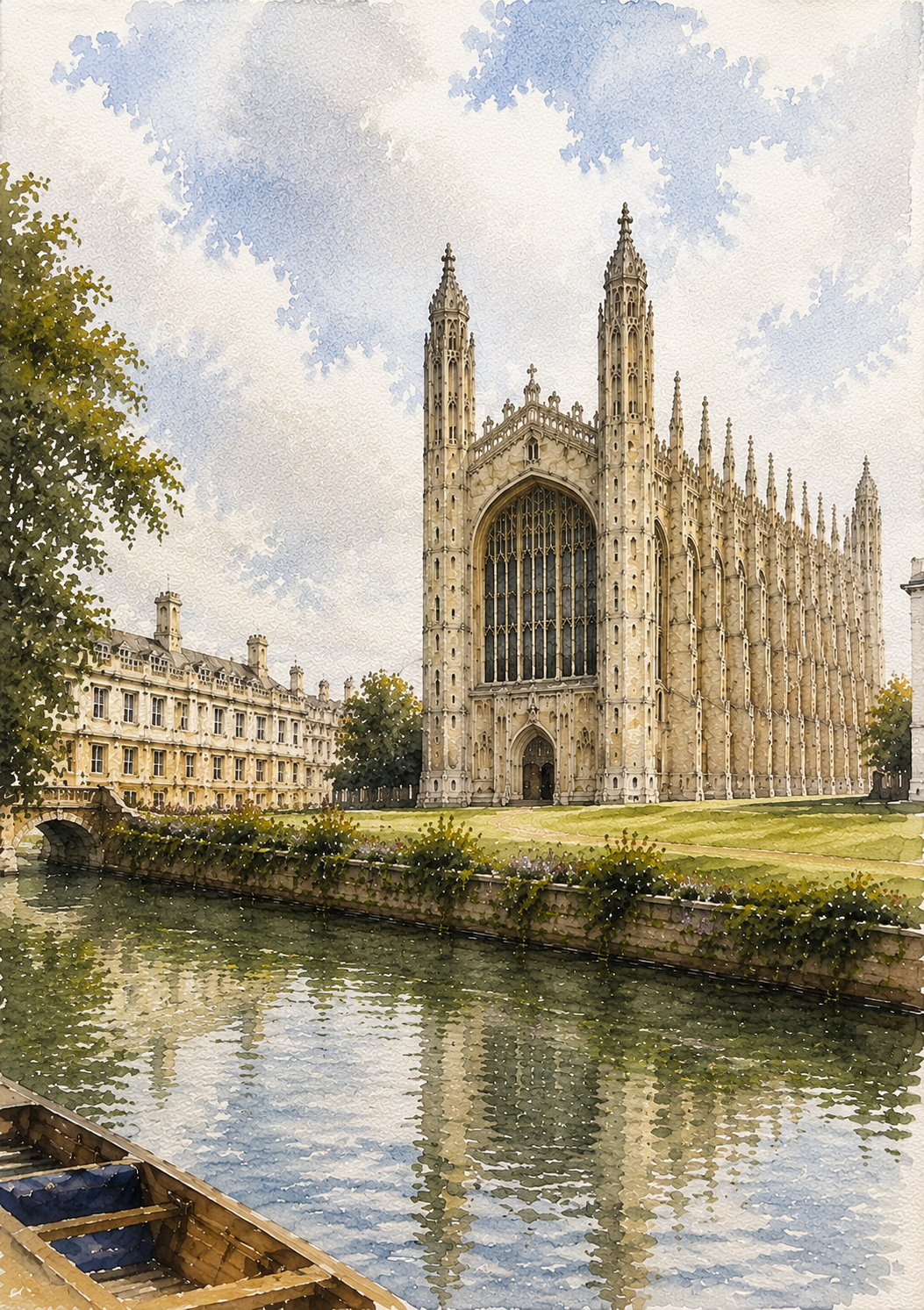 Limited Edition PRINT of my Original WaterColour Painting of King's College Chapel, Cambridge, City of United Kingdom - on Cartridge Paper - No Frame (Size: A4 & A3)