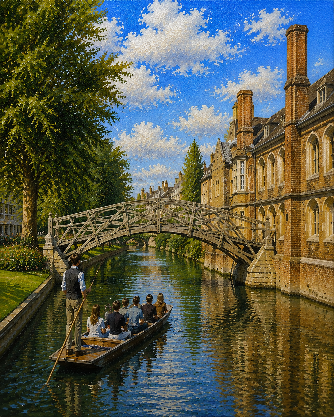 Limited Edition PRINT of my Original Acrylic Painting of Mathematical Bridge, Cambridge, City of United Kingdom - on Cartridge Paper - No Frame (Size: A4 & A3)