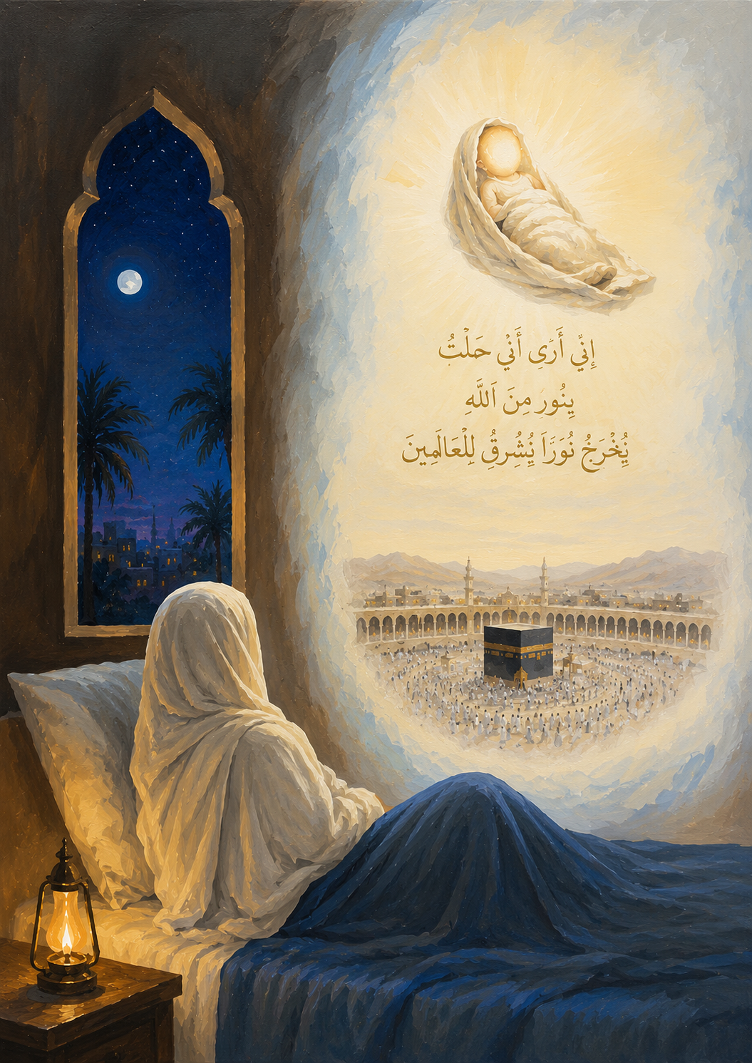 Limited Edition PRINT of my Original Oil Painting of the Blessed Dream of the Birth of Prophet Muhammad Muslim Painting on Cartridge Paper - No Frame (Size: A4 & A3)