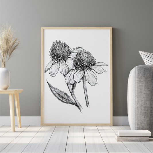 Hand Drawn Floral Art on Cartridge Paper - No Frame (Size: A4 & A3)