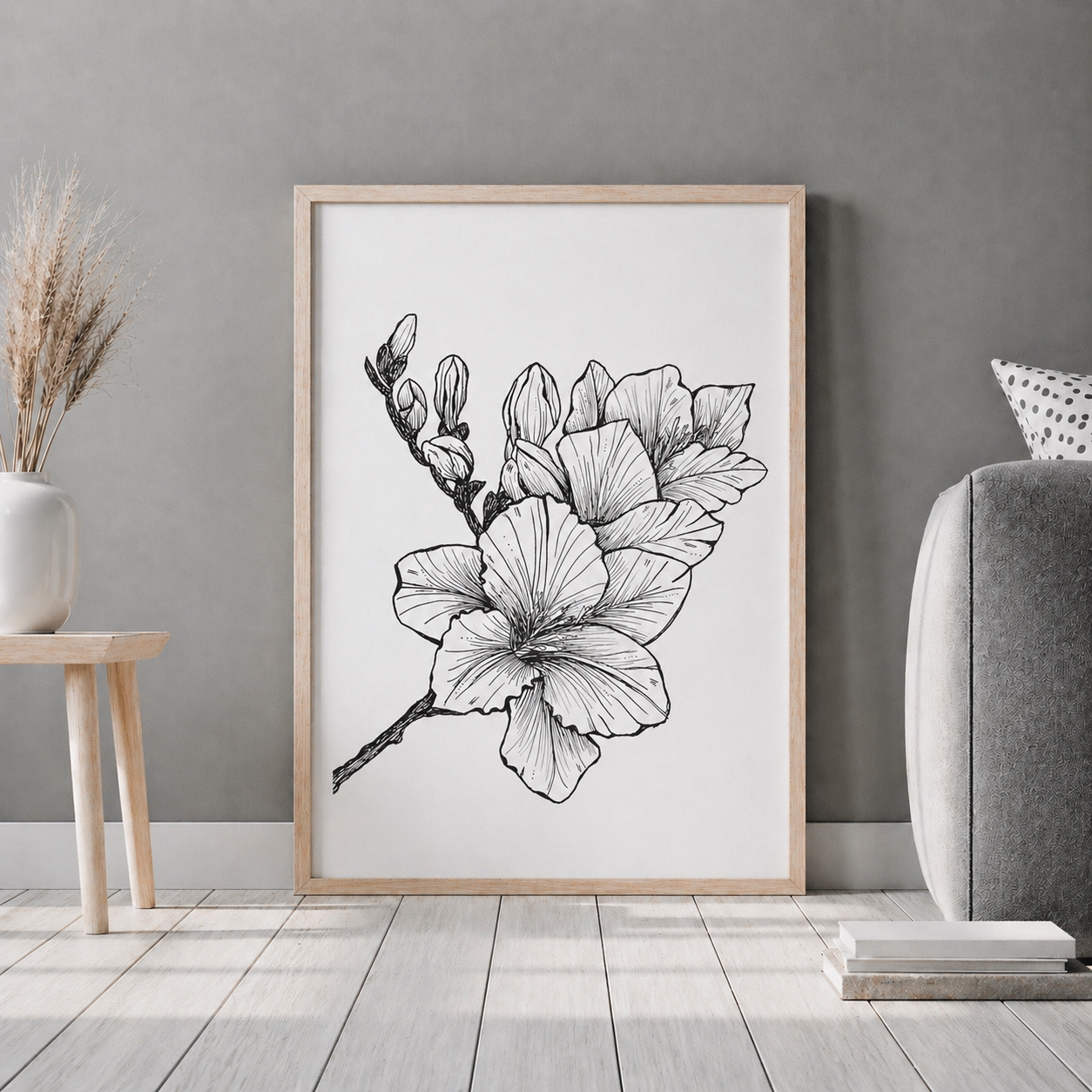 Hand Drawn Floral Art On Cartridge Paper - No Frame (Size: A4 & A3)