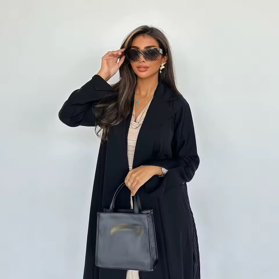 Slit Black Abaya - Long Sleeved Dubai Style Robe