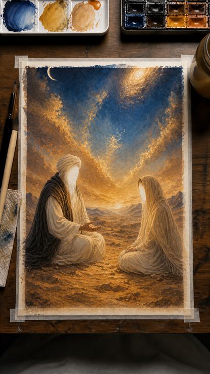 Limited Edition PRINT of my Original Murshid-Mureed Mystical Muslim on Cartridge Paper - No Frame (Size: A4 & A3)