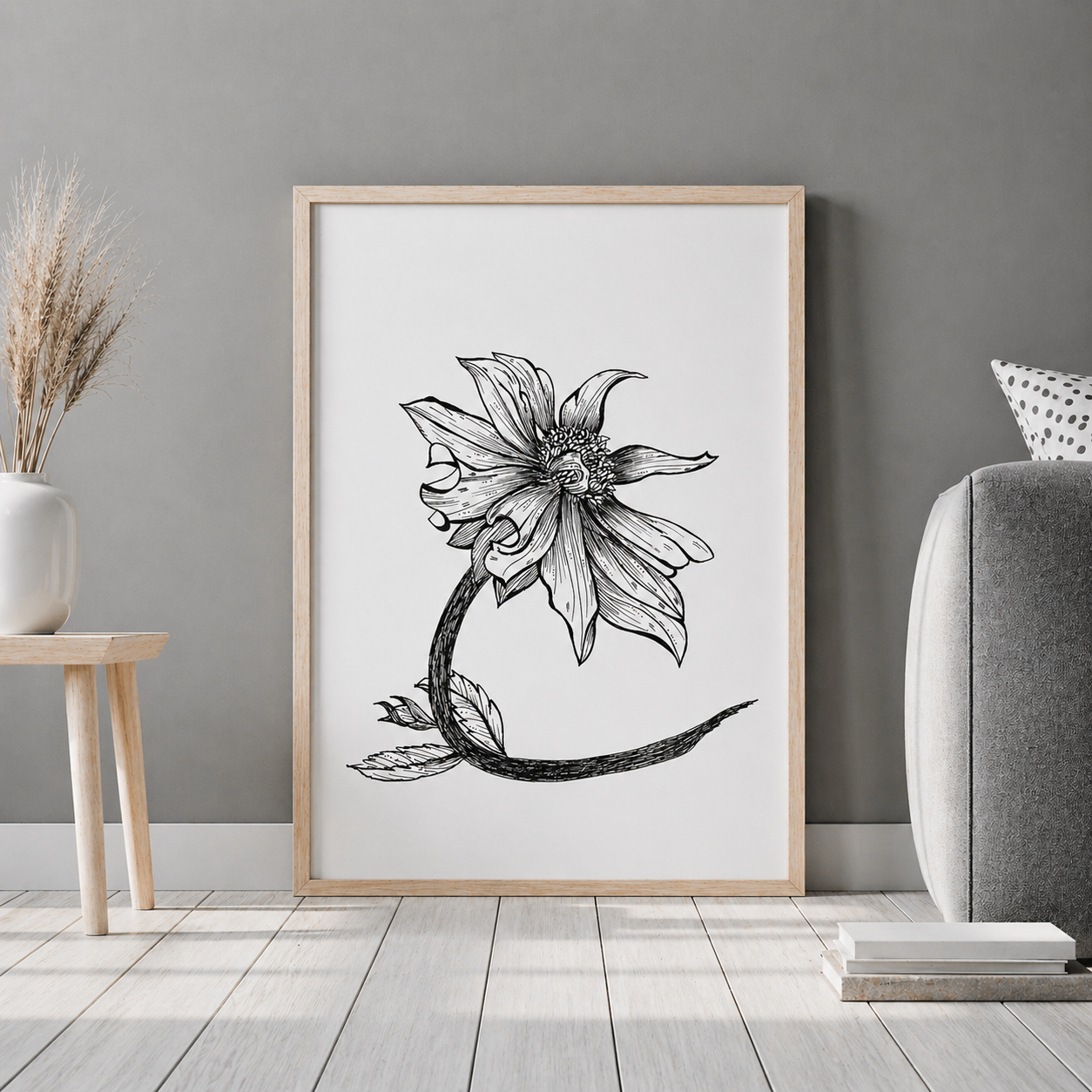 Hand Drawn Floral Art On Cartridge Paper - No Frame (Size: A4 & A3)