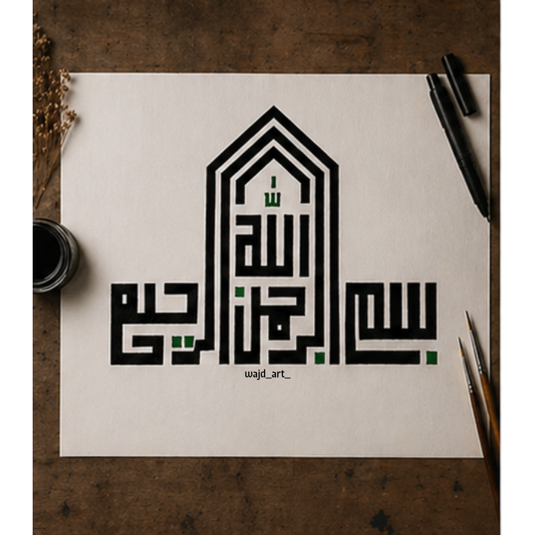 Hand Drawn Muslim Calligraphy Art On Cartridge Paper “Bismillah Ir Rahman Ir Raheem” - No Frame (Size: A4 & A3)