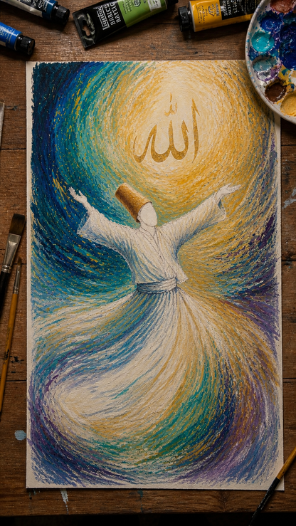 Limited Edition PRINT of my Original Mystical Muslim Whirling Sufi on Cartridge Paper - No Frame (Size: A4 & A3)