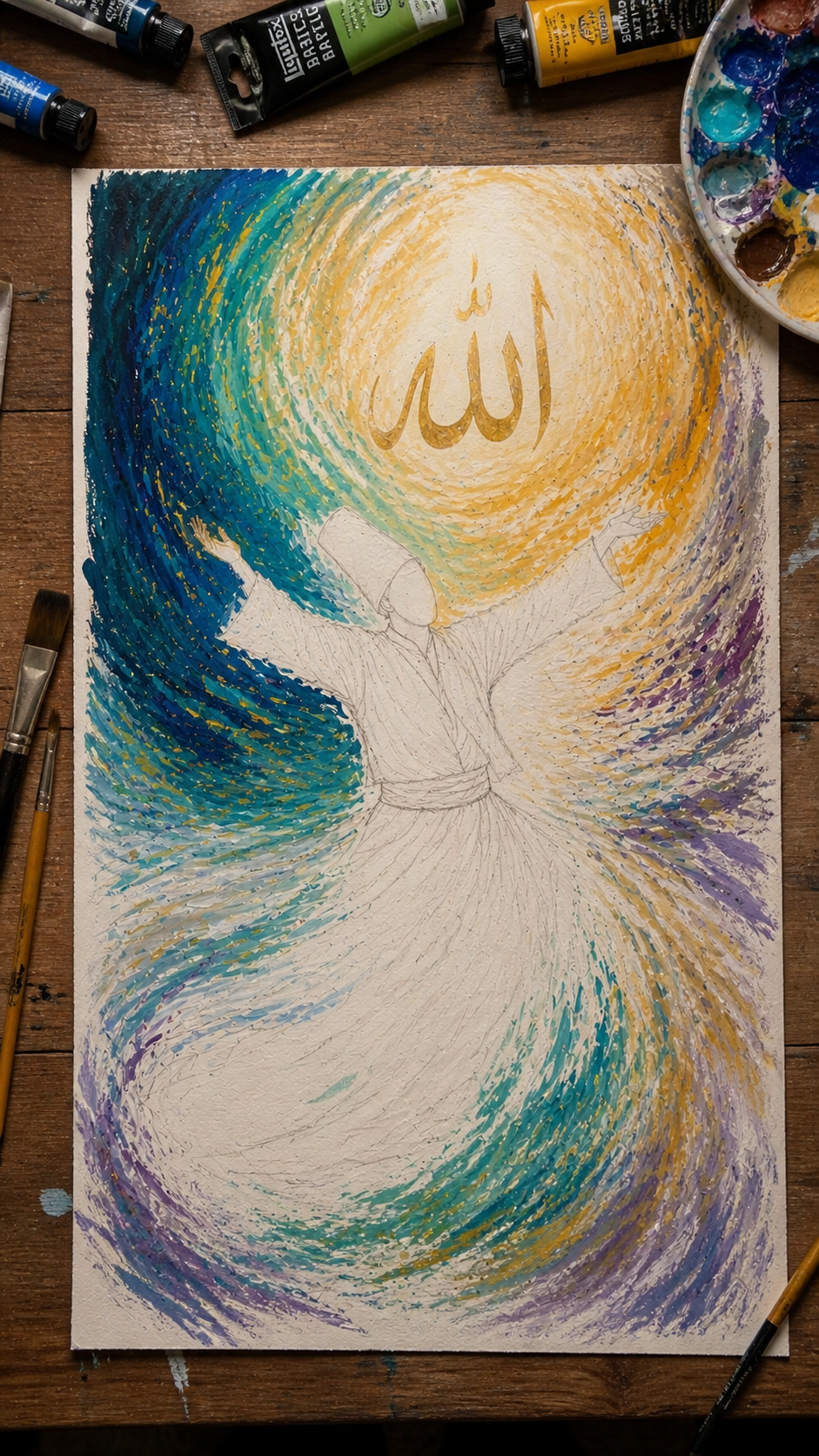 Limited Edition PRINT of my Original Mystical Muslim Whirling Sufi on Cartridge Paper - No Frame (Size: A4 & A3)