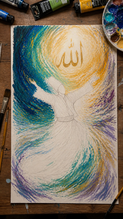 Limited Edition PRINT of my Original Mystical Muslim Whirling Sufi on Cartridge Paper - No Frame (Size: A4 & A3)