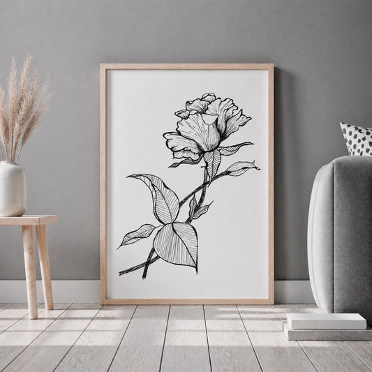 Hand Drawn Floral Art On Cartridge Paper - No Frame (Size: A4 & A3)
