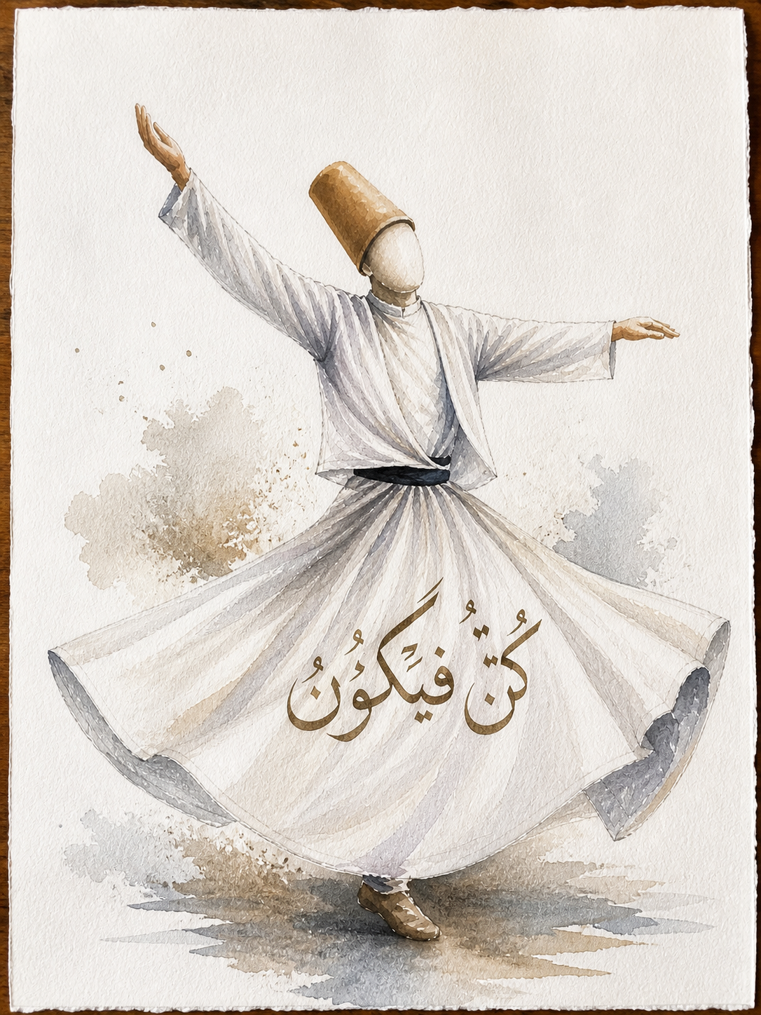 Limited Edition PRINT of my Original Sufi Mystical Muslim with Kun Faya Kun on Cartridge Paper - No Frame (Size: A4 & A3)