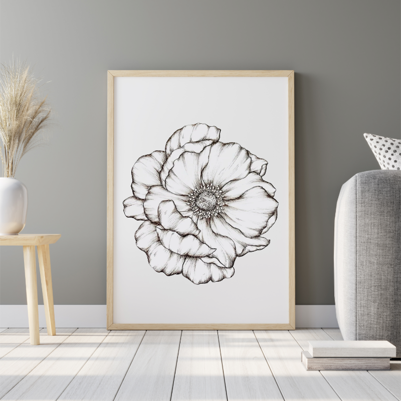 Hand Drawn Floral Art On Cartridge Paper - No Frame (Size: A4 & A3)