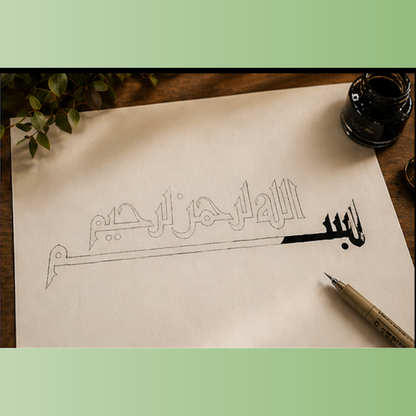 Hand Drawn Muslim Calligraphy Art on Cartridge Paper “Bismillah Ir Rahman Ir Raheem” - No Frame (Size: A4 & A3)