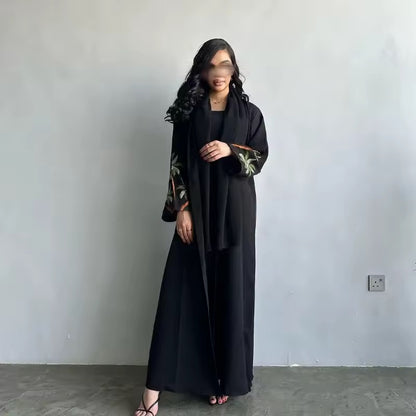 Slit Black Abaya - Long Sleeved Dubai Style Robe