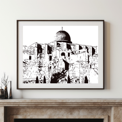 Hand Drawn Aqsa Mosque Muslim Art on Cartridge Paper - No Frame (Size: A4 & A3)