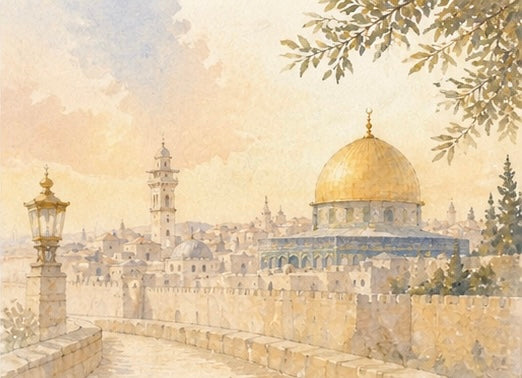 Limited Edition PRINT of my Original Golden Dome Holy Muslim Watercolour Painting on Cartridge Paper - No Frame (Size: A4 & A3)