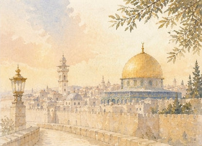 Limited Edition PRINT of my Original Golden Dome Holy Muslim Watercolour Painting on Cartridge Paper - No Frame (Size: A4 & A3)