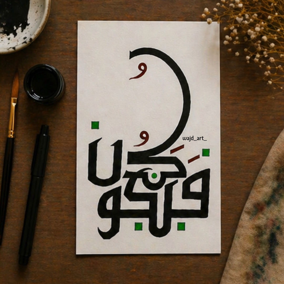 Hand Drawn Muslim Calligraphy Art On Cartridge Paper “Kun Faya Kun” - No Frame (Size: A4 & A3)