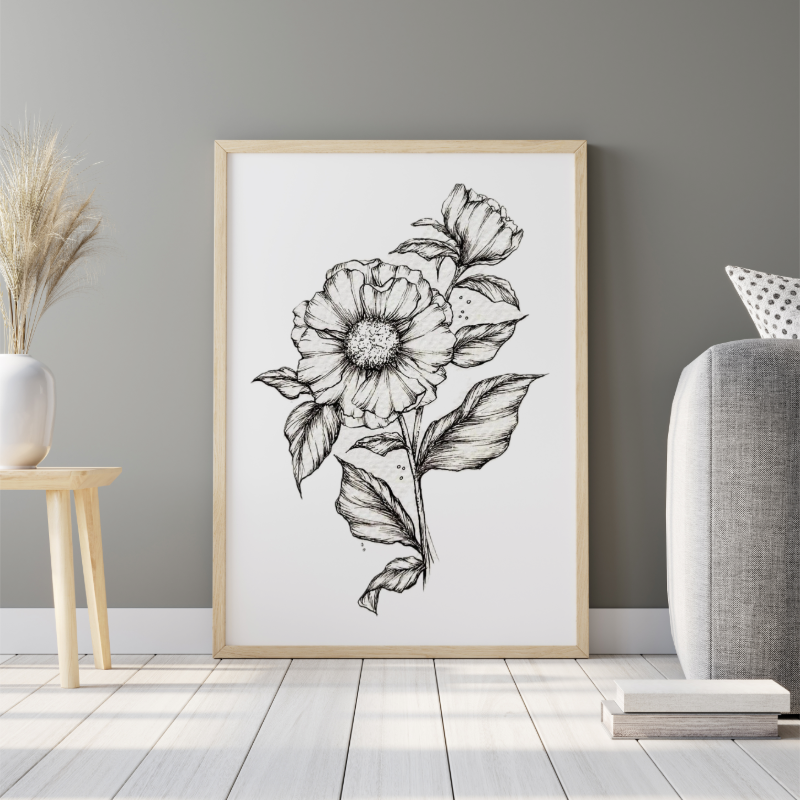 Hand Drawn Floral Art on Cartridge Paper - No Frame (Size: A4 & A3)