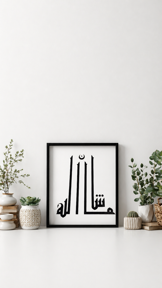 Hand Drawn Muslim Calligraphy Art on Cartridge Paper “Masha Allah” - No Frame (Size: A4 & A3)