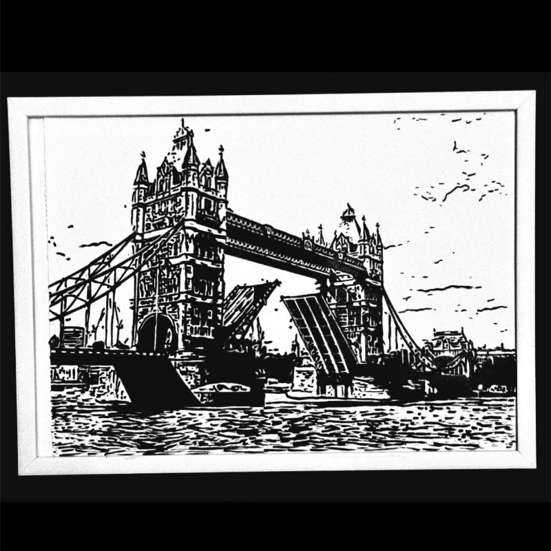 Hand Drawn Tower Bridge City Art on Cartridge Paper - No Frame (Size: A4 & A3)