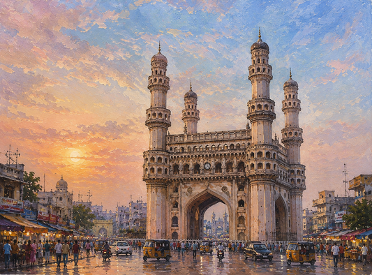 Limited Edition PRINT of my Original Acrylic Painting of Charminar, Hyderabad, City of India - on Cartridge Paper - No Frame (Size: A4 & A3)