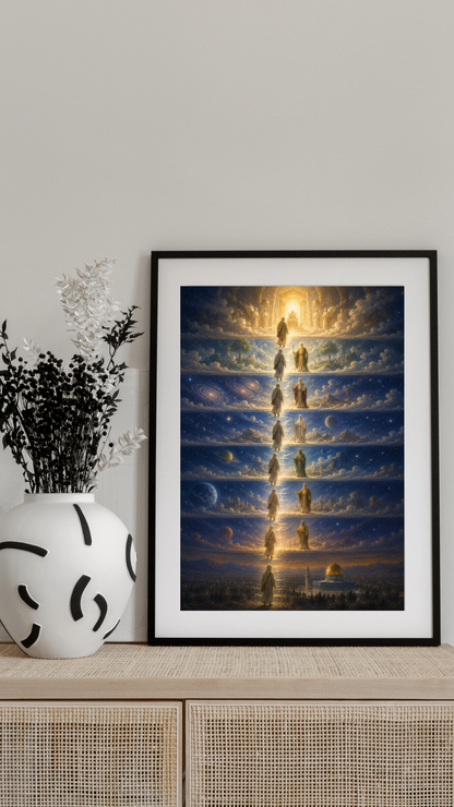 Limited Edition PRINT of my Original Oil Painting of Prophet Muhammad Meeting earlier prophets Muslim Painting on Cartridge Paper - No Frame (Size: A4 & A3)