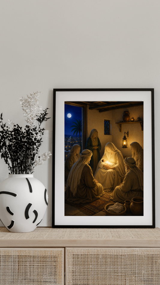 Limited Edition PRINT of my Original Oil Painting of the Birth of Prophet Muhammad Muslim Painting on Cartridge Paper - No Frame (Size: A4 & A3)