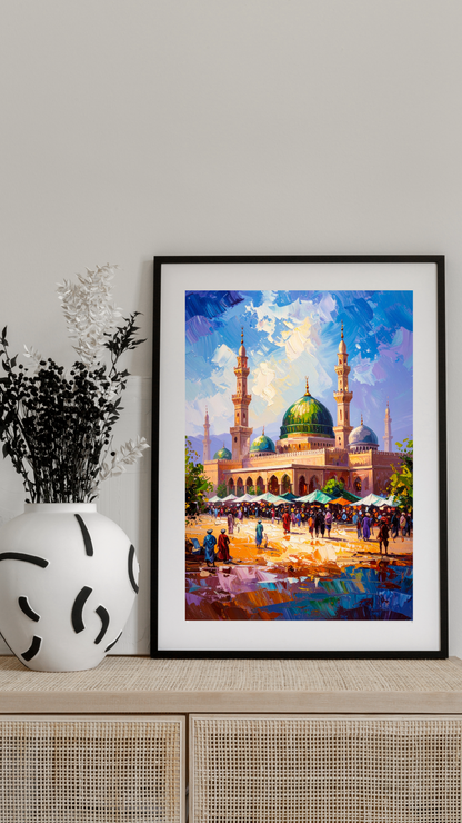 Limited Edition PRINT of my Original Ancient Madina, Saudi Arabia, Muslim Acrylic Painting on Cartridge Paper - No Frame (Size: A4 & A3)
