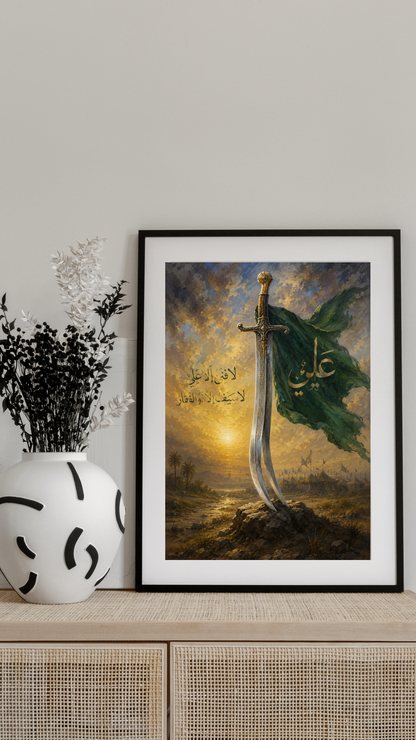Limited Edition PRINT of my Original acrylic Painting on Imam Ali's Zulfiqar - Muslim Acrylic Painting on Cartridge Paper - No Frame (Size: A4 & A3)