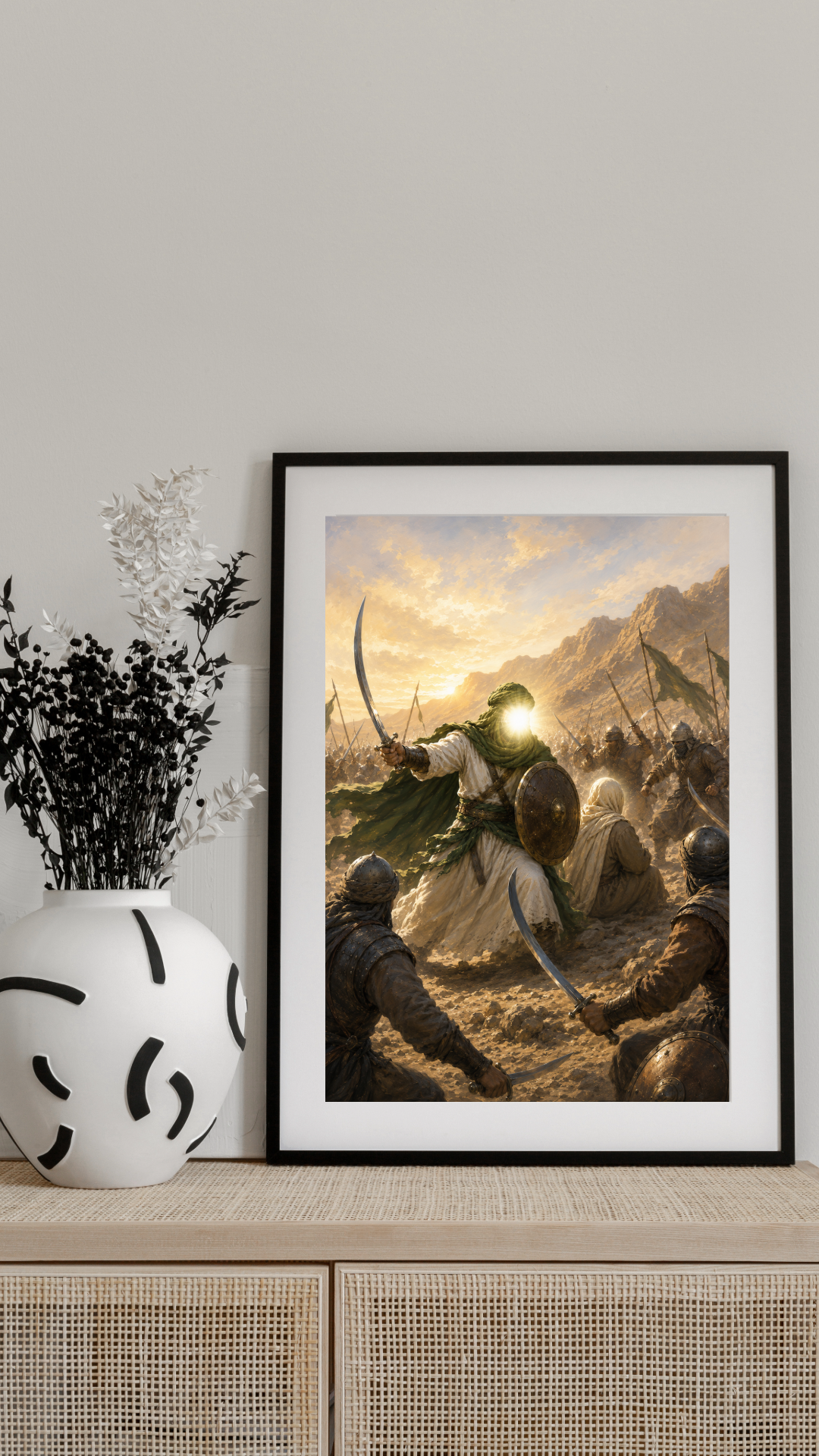 Limited Edition PRINT of my Original acrylic Painting on Imam Ali Defending the Prophet at Uhud - Muslim Acrylic Painting on Cartridge Paper - No Frame (Size: A4 & A3)