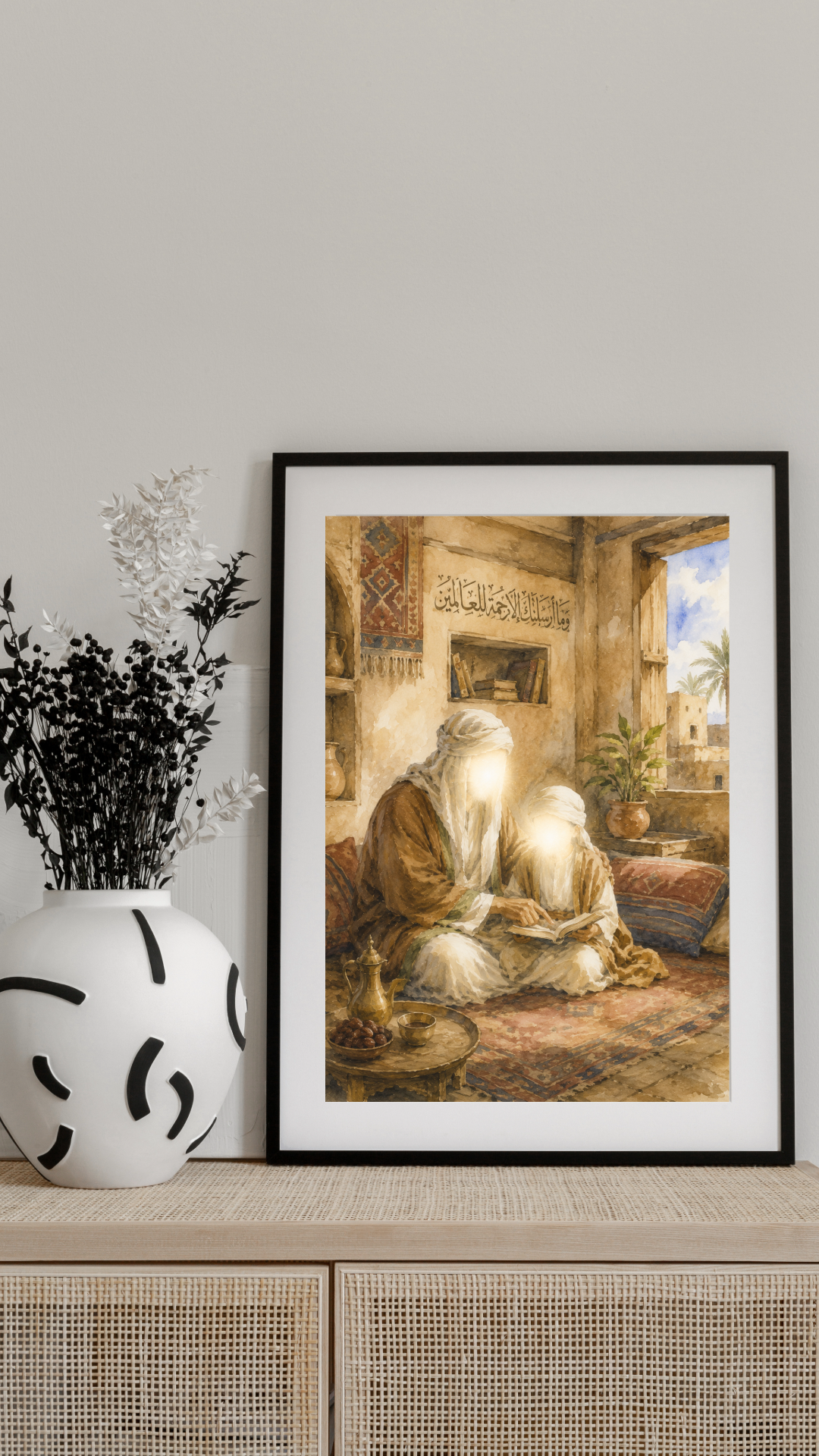 Limited Edition PRINT of my Original Imam Ali Raised in the Prophet’s household - Muslim Watercolour Painting on Cartridge Paper - No Frame (Size: A4 & A3)