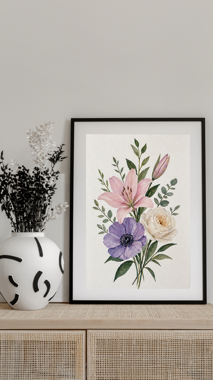 Limited Edition PRINT of my Original Floral Painting with Acrylic Painting on Cartridge Paper - No Frame (Size: A4 & A3)