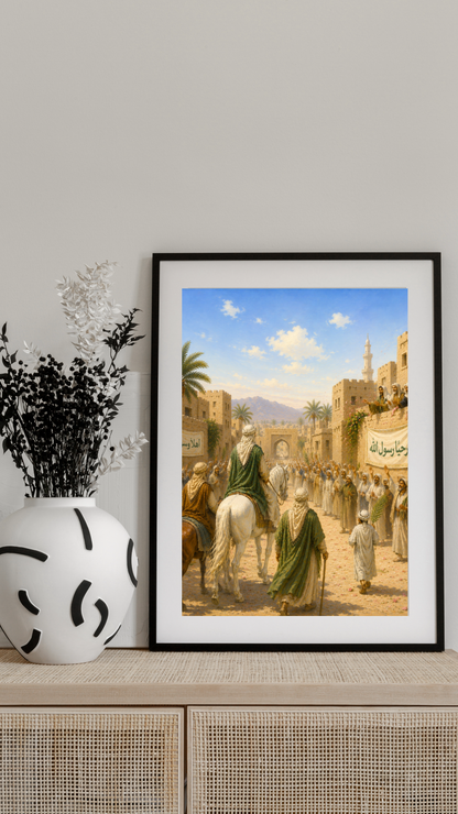 Limited Edition PRINT of my Original Oil Painting of Prophet Muhammad Joyful welcome in Medina Muslim Painting on Cartridge Paper - No Frame (Size: A4 & A3)
