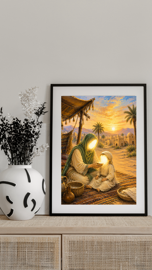 Limited Edition PRINT of my Original Acrylic Painting of Blessed desert life of Prophet Muhammad with Halimah Muslim Painting on Cartridge Paper - No Frame (Size: A4 & A3)