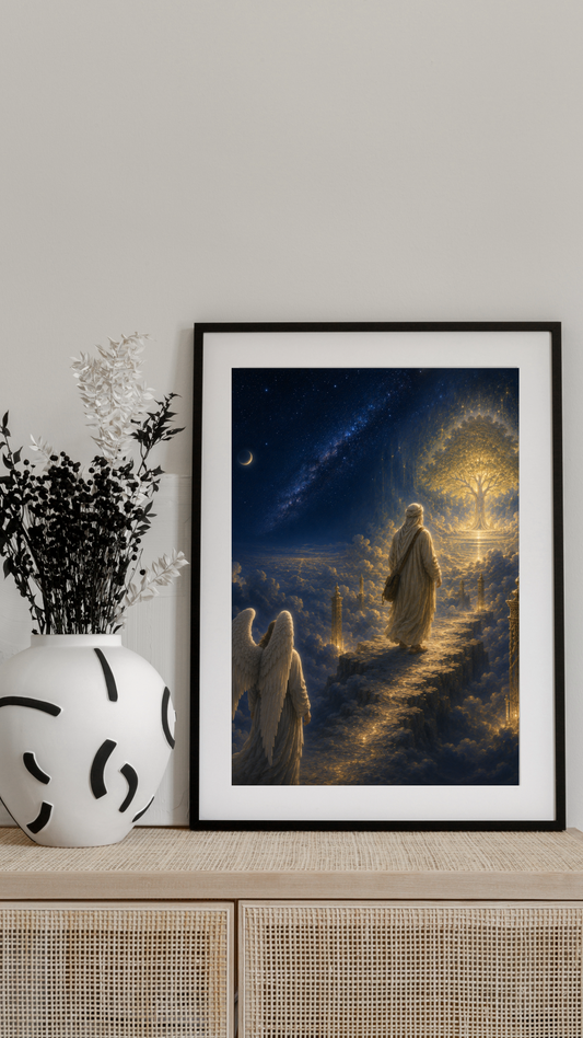 Limited Edition PRINT of my Original Oil Painting of Prophet Muhammad at Sidrat Al Muntaha Muslim Painting on Cartridge Paper - No Frame (Size: A4 & A3)