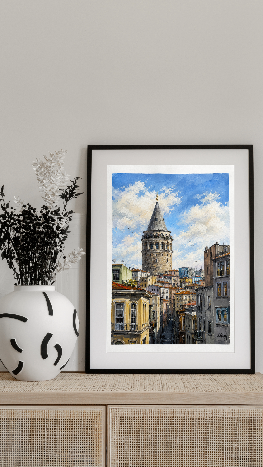Limited Edition PRINT of my Original Acrylic Painting of Galata Tower, Istanbul, Turkey - Muslim Painting on Cartridge Paper - No Frame (Size: A4 & A3)