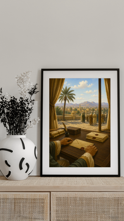Limited Edition PRINT of my Original Oil Painting of Prophet Muhammad and the Letters sent to kings and rulers - Muslim Painting on Cartridge Paper - No Frame (Size: A4 & A3)