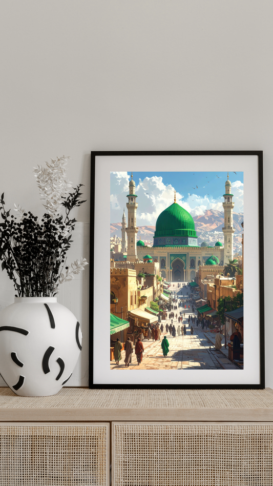 Limited Edition PRINT of my Original Madina, Saudi Arabia, Muslim Acrylic Painting on Cartridge Paper - No Frame (Size: A4 & A3)