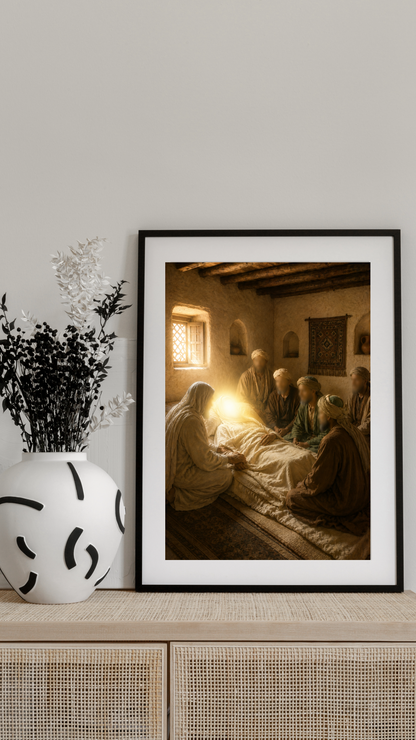 Limited Edition PRINT of my Original Oil Painting of Prophet Muhammad Passing away peacefully - Muslim Painting on Cartridge Paper - No Frame (Size: A4 & A3)