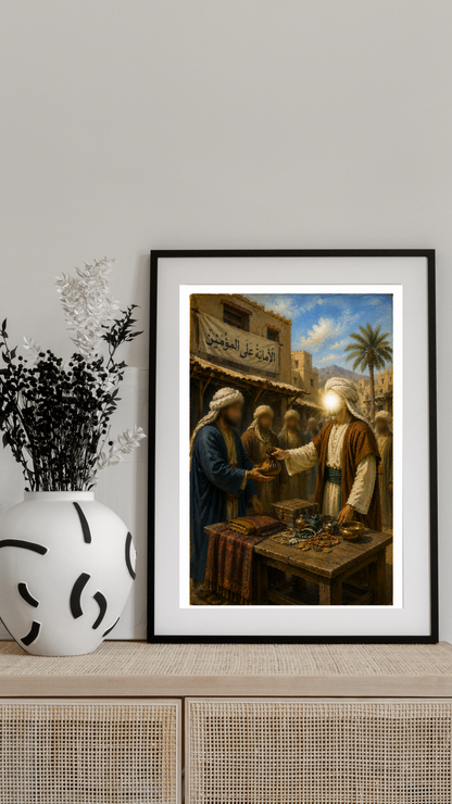 Limited Edition PRINT of my Original acrylic Painting on Imam Ali Returning trusts to Quraysh owners - Muslim Acrylic Painting on Cartridge Paper - No Frame (Size: A4 & A3)