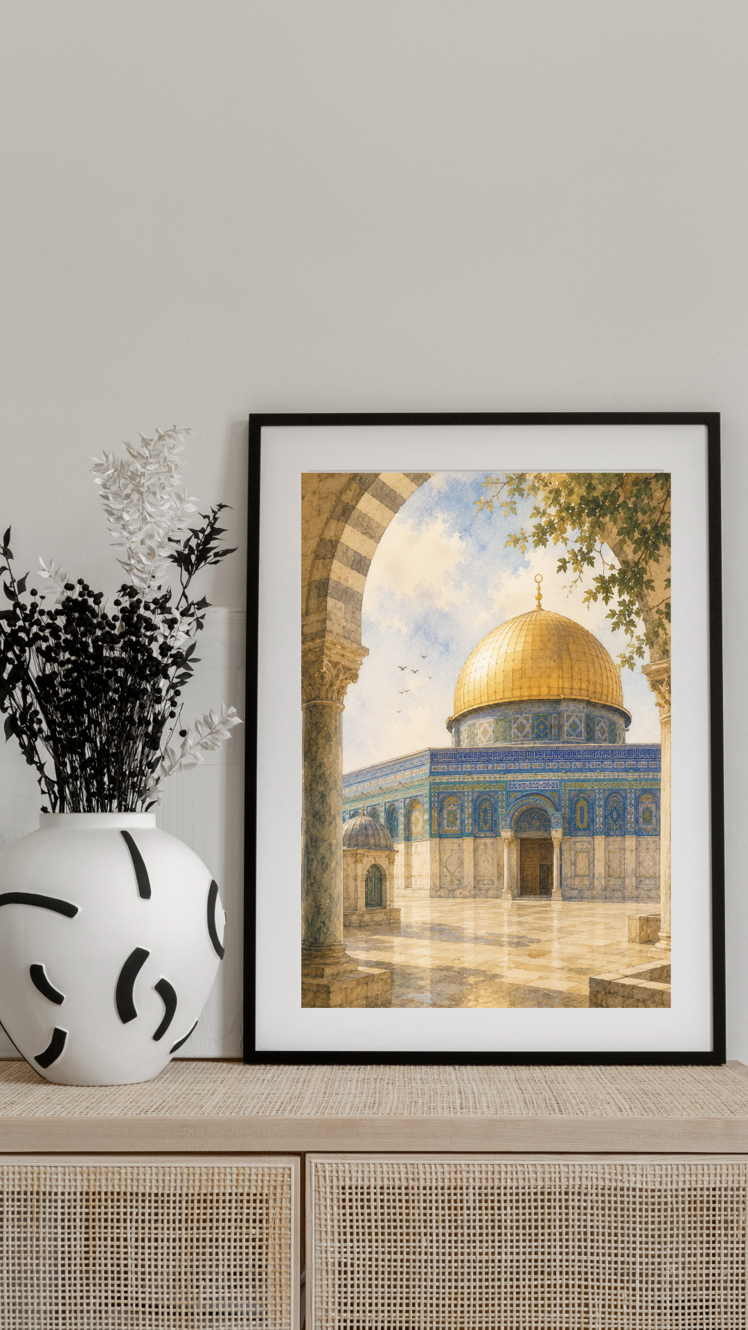Limited Edition PRINT of my Original of Golden Dome Holy Watercolour Muslim Painting on Cartridge Paper - No Frame (Size: A4 & A3)