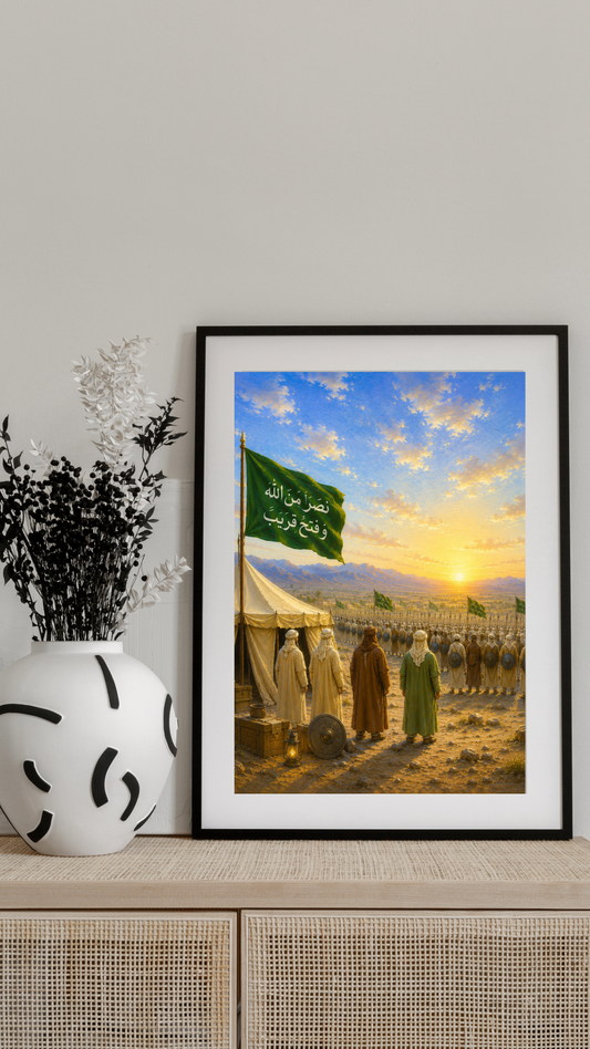 Limited Edition PRINT of my Original Oil Painting of Prophet Muhammad and the Battle of Badr - Muslim Painting on Cartridge Paper - No Frame (Size: A4 & A3)