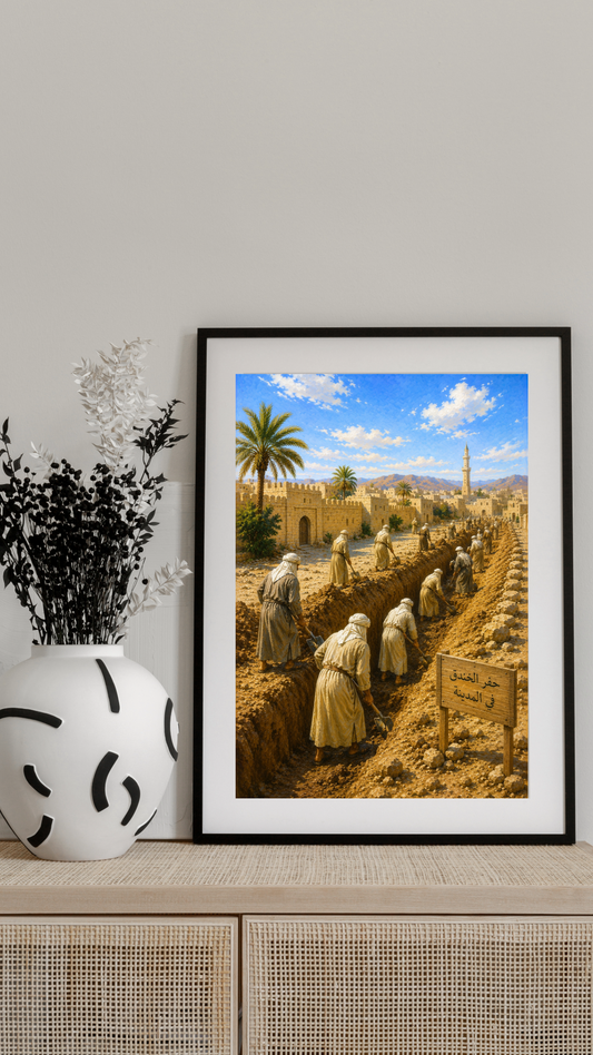 Limited Edition PRINT of my Original Oil Painting of Prophet Muhammad and the Digging the trench in Medina - Muslim Painting on Cartridge Paper - No Frame (Size: A4 & A3)