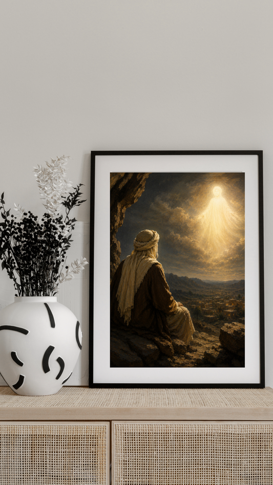 Limited Edition PRINT of my Original Oil Painting of Prophet Muhammad in Cave Hira Muslim Painting on Cartridge Paper - No Frame (Size: A4 & A3)