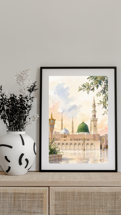 Limited Edition PRINT of my Original Madina, Saudi Arabia, Muslim Watercolour Painting on Cartridge Paper - No Frame (Size: A4 & A3)