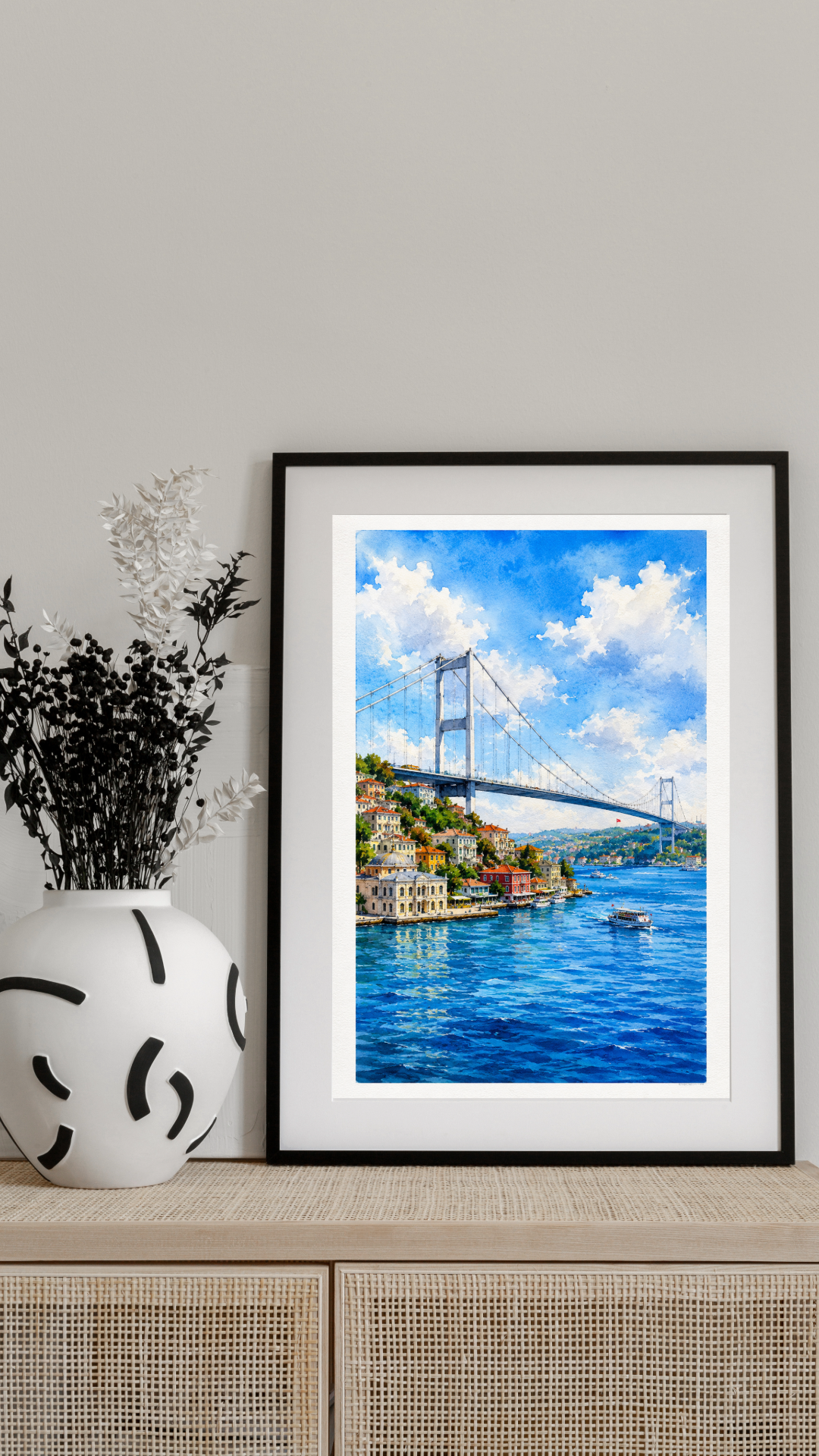 Limited Edition PRINT of my Original WaterColour Painting of Bosphorus Bridge, Istanbul, Turkey - Muslim Painting on Cartridge Paper - No Frame (Size: A4 & A3)